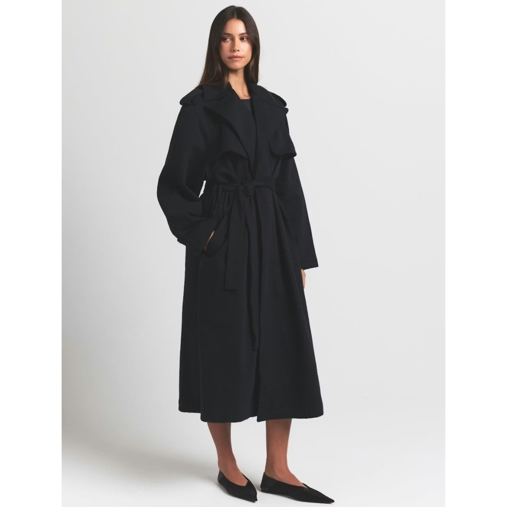 Skims Boyfriend Fleece Trench Coat LS-LST-8018W Onyx Large - Picture 3 of 5